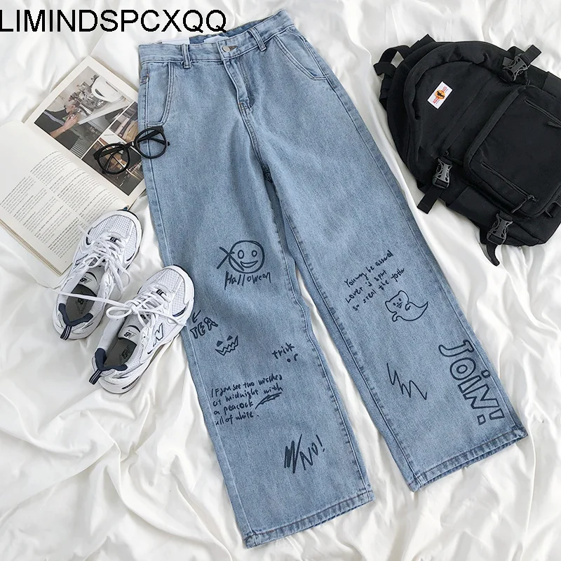 

Женские джинсы, мешковатые винтажные прямые брюки с высокой талией, в уличном стиле, в стиле Харадзюку, синего цвета, для отдыха, весна 2021