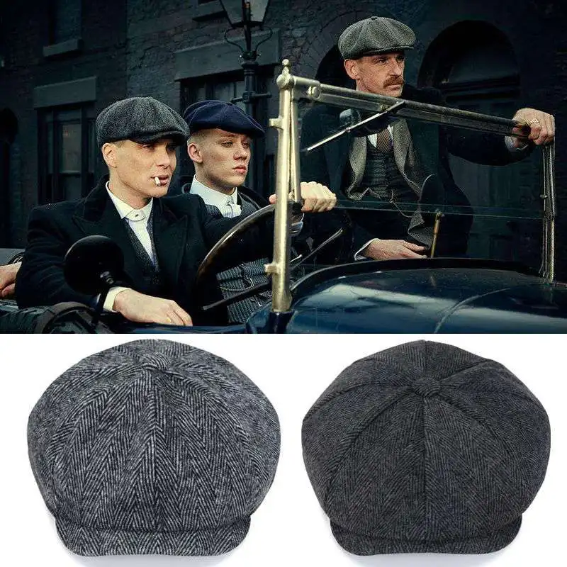 

2021 Men Newsboy Hat Beret Herringbone Gatsby Hats Street Caps Peaked Octagonal Brim Caps Winter Spring Vintage British Berets