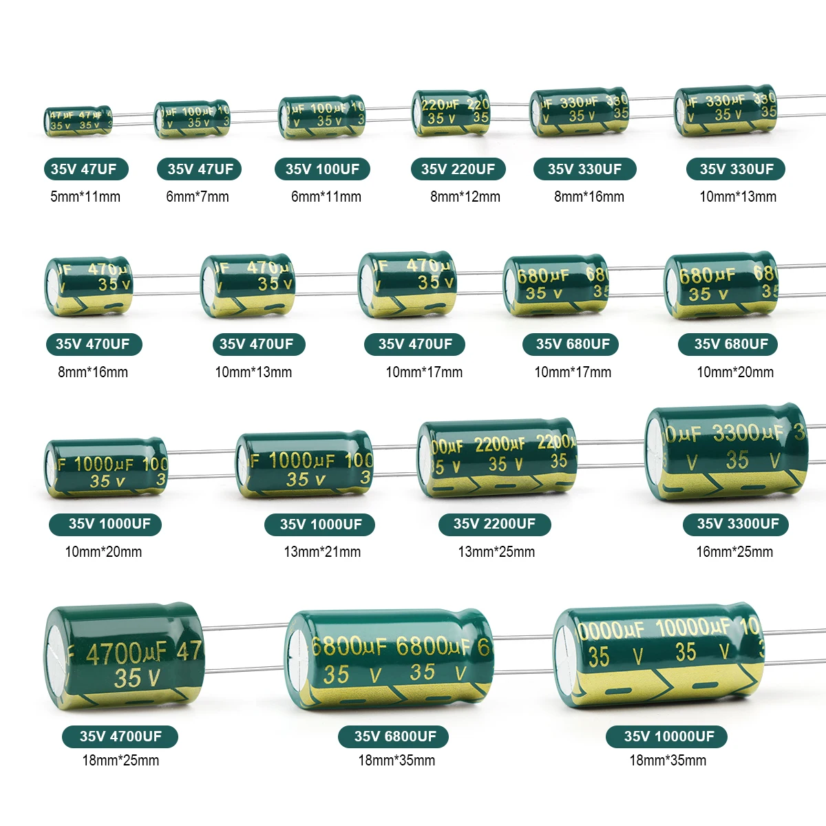 JCCON Aluminum Electrolytic Capacitor High Frequency Low ESR 35V 47UF 100UF 220UF 330UF 470UF 380UF 1000UF 2200UF 3300UF 6800UF