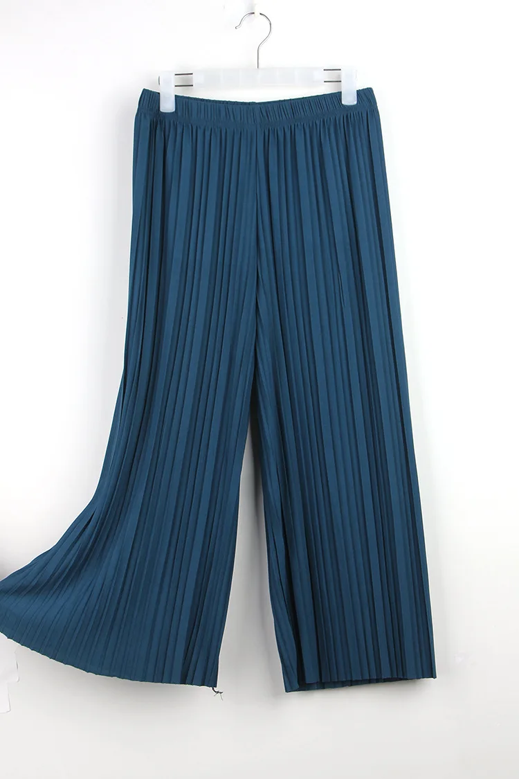 jeans blue Складные плиссированные брюки, брюки для женщин, универсальные повседневные штаны со средней талией, широкие брюки, женские Pantalon Mujer - Цвет: jeans blue