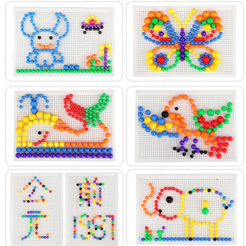 

296 Mushroom Nail Puzzle Educational Didactical intelligent Games DIY Plastic Flashboard Random Color Children Educational Toy