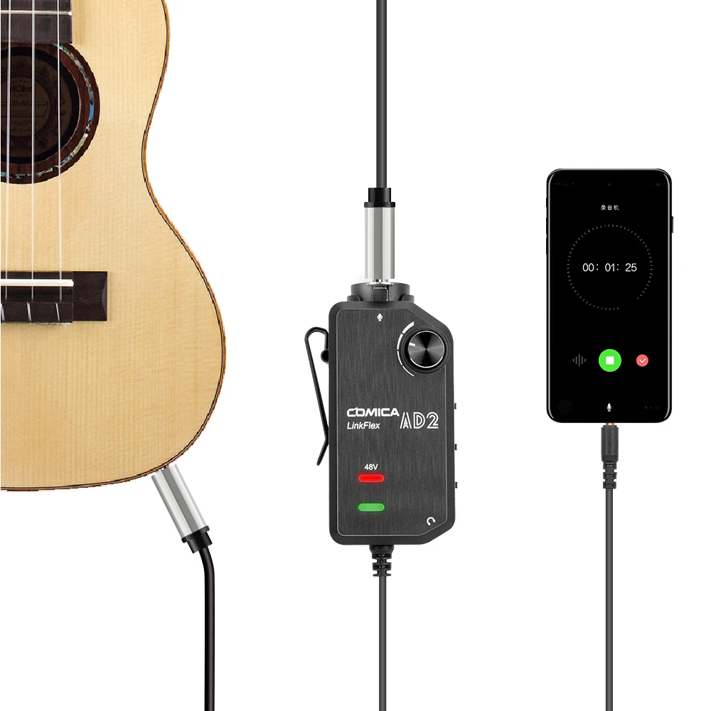 Аудио адаптер COMICA LinkFlex AD2 XLR/6 35 мм до 3 5 с фантомным питанием для iPhone/Android/Nikon/Canon