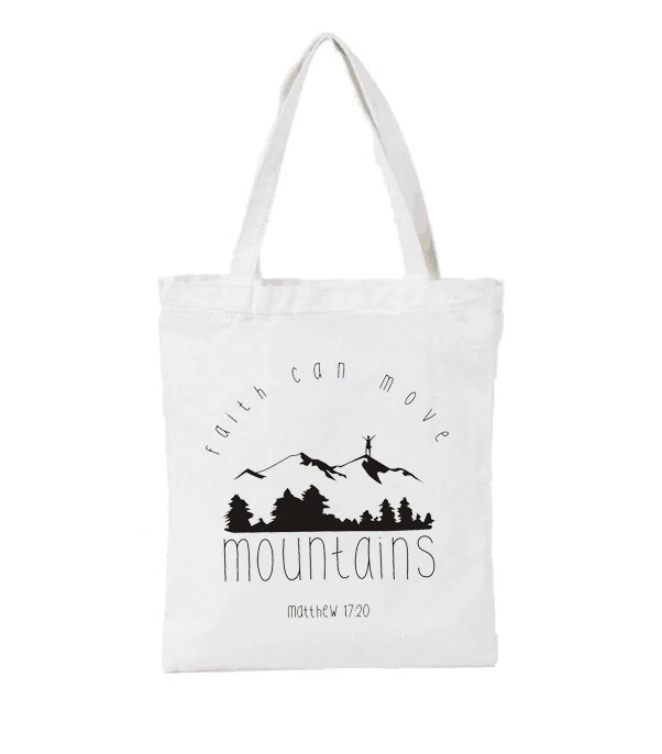 Белый Faith Can Move Canvas Tote сумки повседневные модные сумки через плечо христианские сумки на молнии большие сумки Библейские стихи сумки - Цвет: Белый