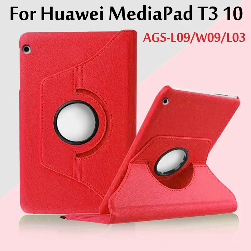 

360 Degree Rotating Skin Cover Case For Huawei MediaPad T3 10 AGS-L03 AGS-L09 AGS-W09 9.6 inch Tablet Funda Coque