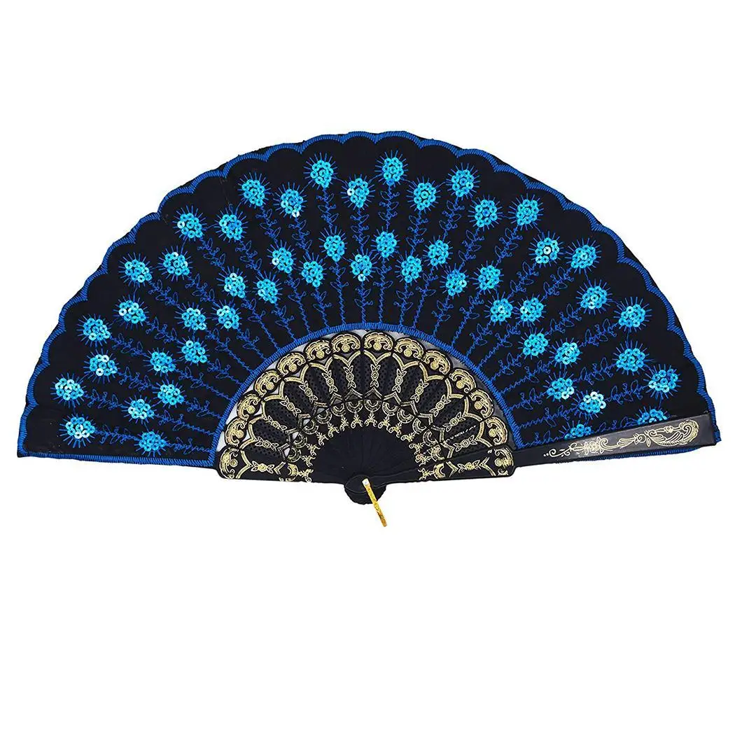 Folding Exquisite Sequins Peacock Feather Pattern Craft Decoration Embroidery 42cm/16.5inches Fan Gift |