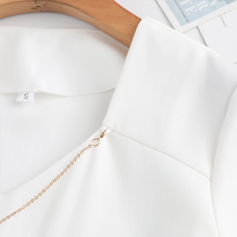 Lenshin рубашки с v-образным вырезом для женщин высокое качество блузка цепочкой