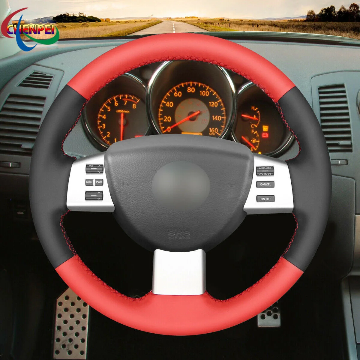 

DIY Hand-Sewn Non-Slip Black Red PU Leather Steering Wheel Cover For Nissan Altima Maxima Quest Car Interior Accessories