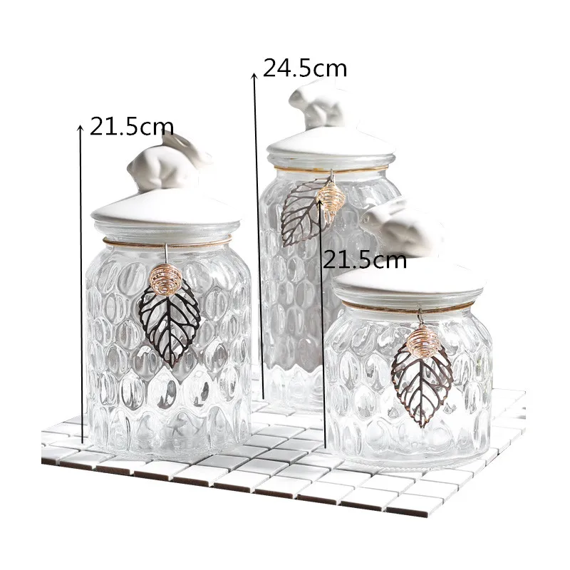 

Crystal Glass Jars Nordic Clear Ceramic Rabbit Cover Tea Pot Snack Candy Jar Decoration Ornaments Kitchen Crystal Storage Tanks