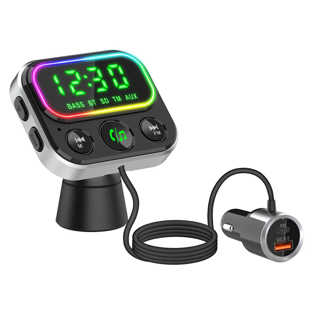 

1.44 Inch Display Car FM Bluetooth Transmitter Wireless Bluetooth Car Adapter QC 3.0 PD Ports Charging Supports Handsfree Calls