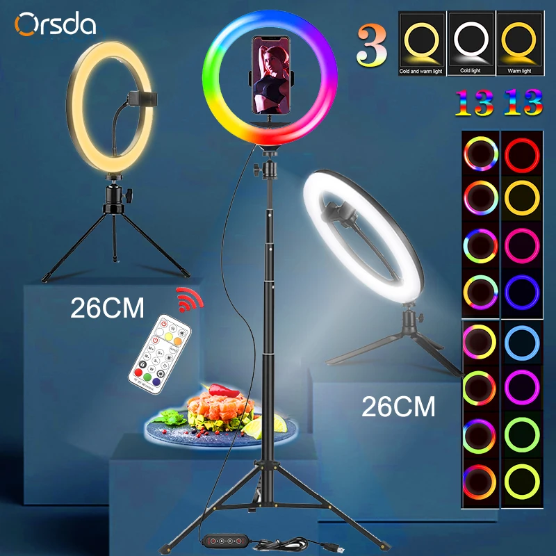 Anel de Luz Escurecido com Tripé para Tiktok Vídeo ao Vivo Orsda Fotografia Iluminação Lâmpada Selfie Pode Ser Youtube Maquiagem Photo Studio Led