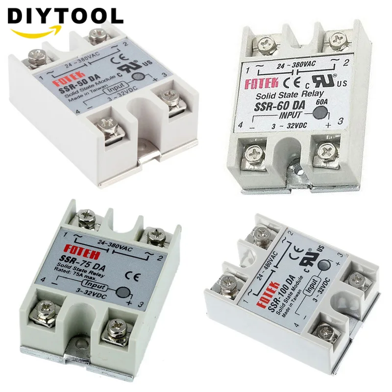1 шт. твердотельные реле SSR-100DA SSR-75DA SSR-60DA SSR-50DA 100A 75A 60A 50A на самом деле 3-32 В постоянного тока в переменный 24-380V 100DA 75DA 60DA 50DA