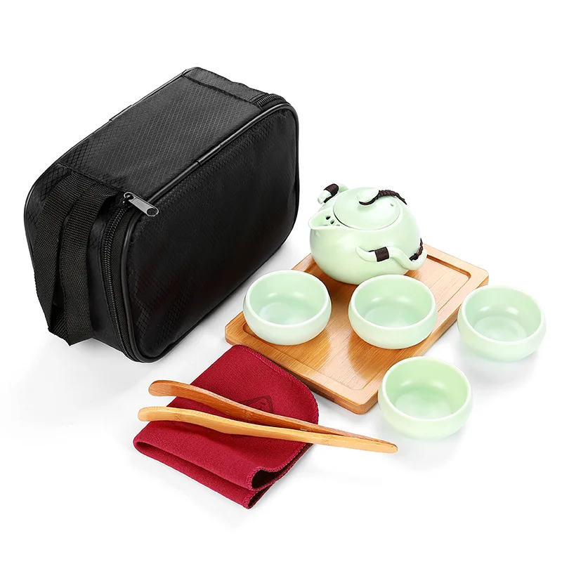 1 горшок 2/4 чашек, керамический чайник Gaiwan, чайная чашка для пуэр, китайский чайный горшок, портативный чайный набор, посуда для напитков с пакетами, чашки - Цвет: Green 1 Pot 4 Cups