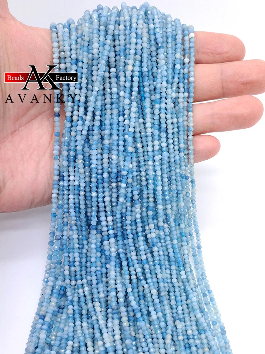 

Natural Faceted GemStones Aquamarine Beads Small Section Loose Spacer For Jewelry Making DIY Necklace Bracelet 15''2x3mm 3x4mm