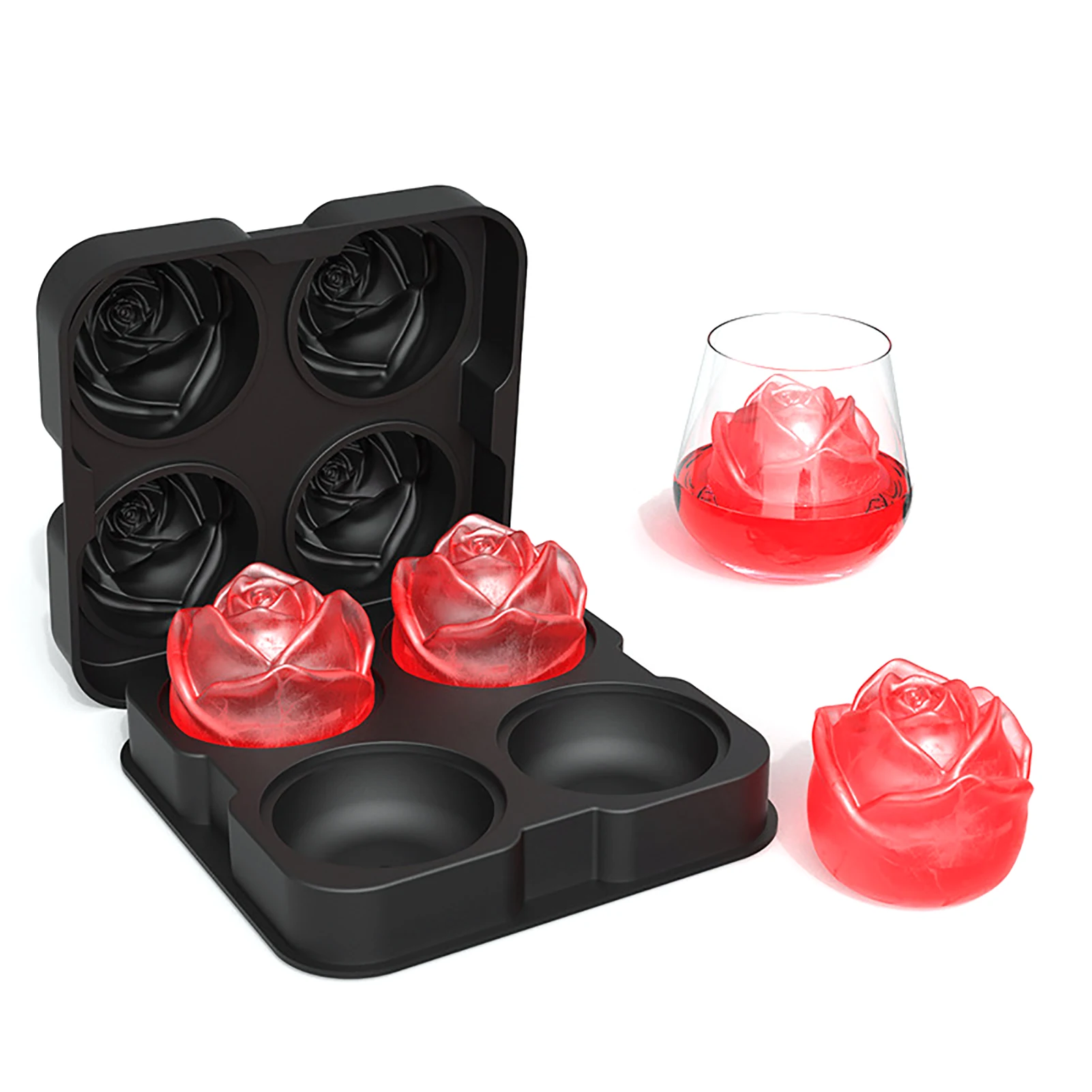

Роза лоток с формой для кубиков льда мяч форма для мороженого для охлаждения коктейлей 3D 4 полости DIY льдогенератор Кухня Новый инструмент
