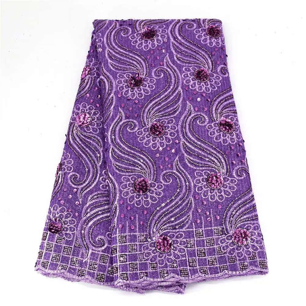 

Purple Color Handmade Embroidery French Sequins Lace Dress Material High Quality Bridal Wedding Party Net Lace Fabric