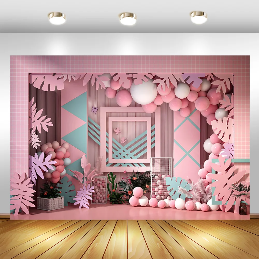 

Newborn Baby Birthday Photography Background for Pink Backdrop Girl 1st Birthday Backgrounds for Photo Studio Balloon Floral