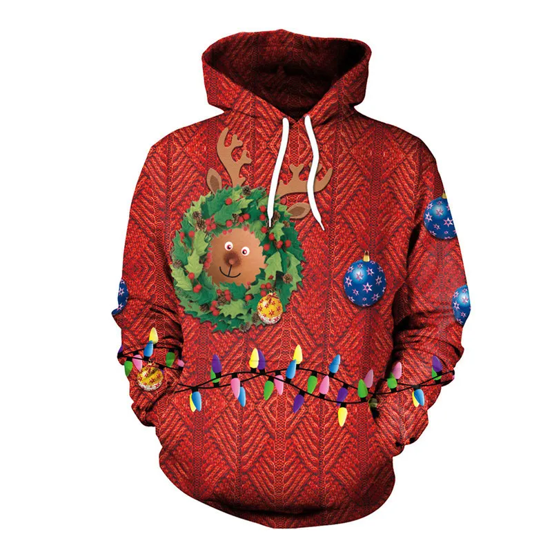 Рождественские толстовки с оленями снеговиком повседневные свободные длинным