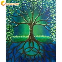 chenistory diy painting by numbers modern wall art picture trees reflection acrylic coloring paint on canvas for home decor art