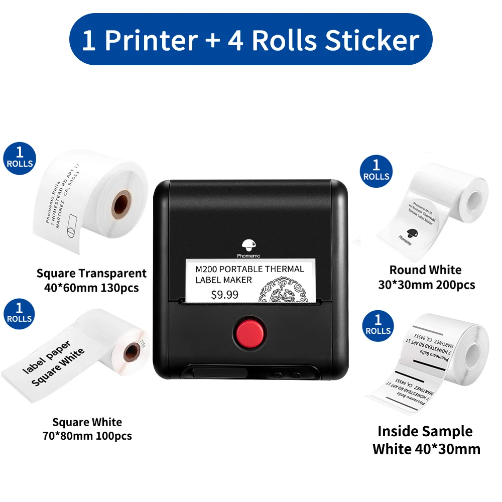 

Машина для изготовления этикеток Phomemo M200, Фотопечать больших наклеек, термопринтер QR-кода, бумага для этикеток штрих-кодов, Ширина 20-75 мм