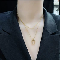 cowbread double layer necklace for women irregular pendant stainless steel clavicle chain necklace womens jewelry