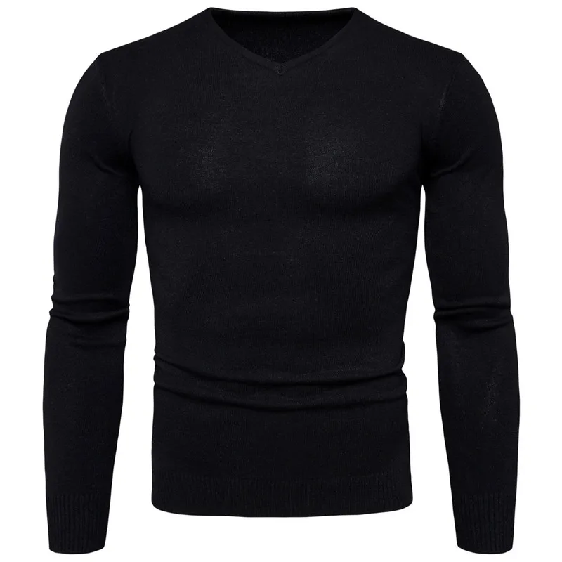 Мужской Хлопковый пуловер с V образным вырезом однотонный теплый удобный