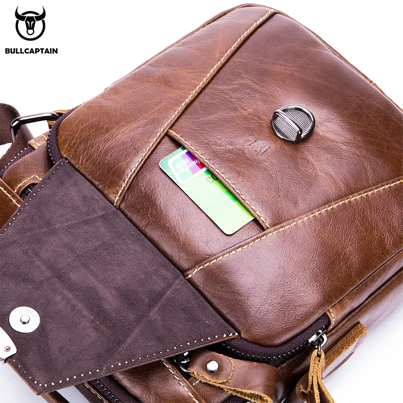 BULLCAPTAIN Men's first layer cowhide one-shoulder messenger bag retro cowhide bag multifunctional medium and small bag