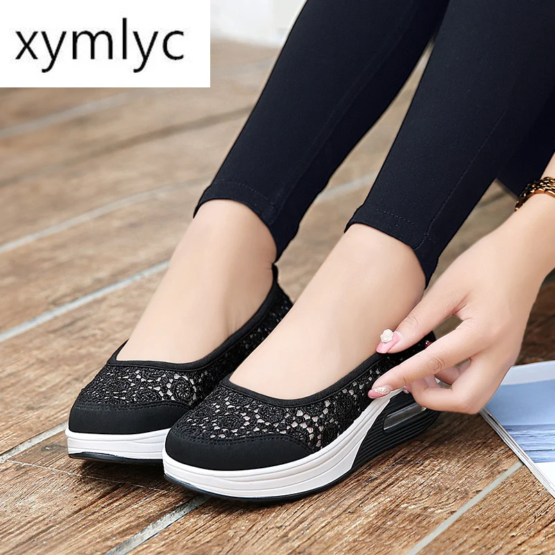 

Brand Fashion Women Flat Platform Shoes Woman Breathable Mesh Bud silk Casual Shoes Moccasin Zapatos Mujer Ladies Boat Shoes