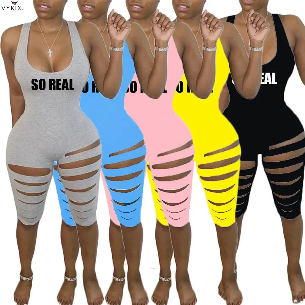 

Women So Real Hole Bodycon Tank Knee Length Playsuits Sexy Club Party Sport Bodysuits Skinny One Piece Rompers Clubwear Overalls