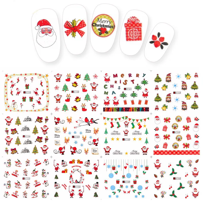 

1 set of the latest winter design color flash CHRISTMAS Stickers nail slider foil decoration stickers silk decals