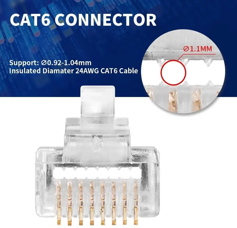 Разъем ZoeRax RJ45 30 МК позолоченный проходной через 3-контактные разъемы Cat6 и кабель