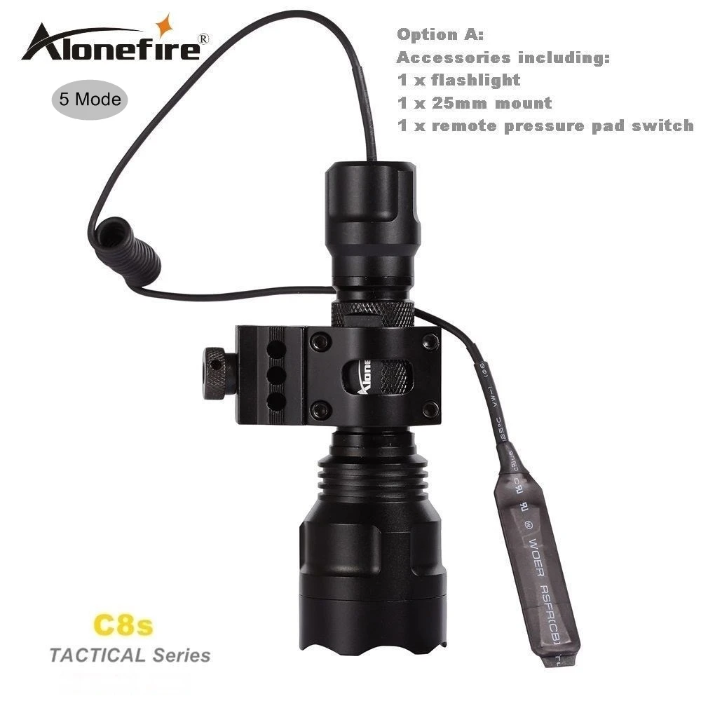 AloneFire C8 CREE XM-L2 U3 светодиодный тактический светильник фонарь 20 мм крепление для страйкбола прицел ружья светильник 18650 батарея - Цвет: C8L2-5 T2008-A