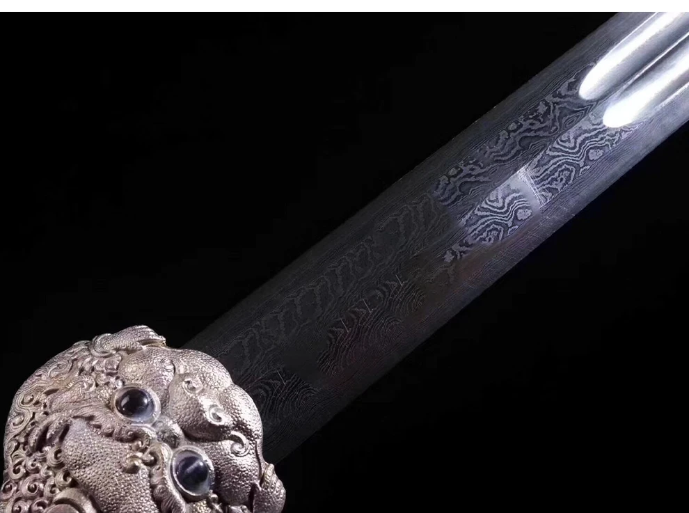 Handmade Folded Steel Chinese QingMing Dynasty Sword white copper fittings Long straight Wide blade sword sharp Daming yongle