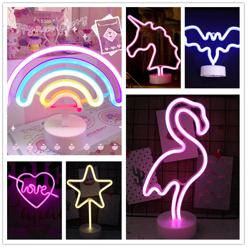 

Неоновая вывессветильник, праздничный ночник с фламинго, украшение для рождевечерние НКИ, свадьбы, ночсветильник, домашний подарок, светод...