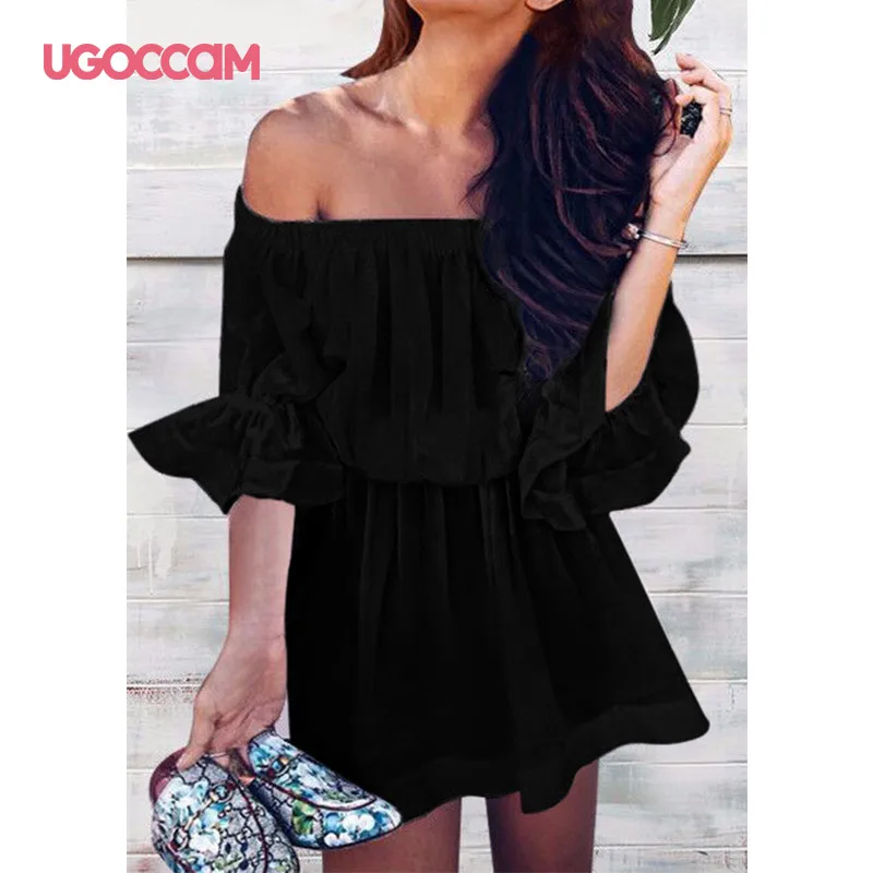 UGOCCAM женская летняя обувь сексуальное платье с открытыми плечами Пляжное Платье