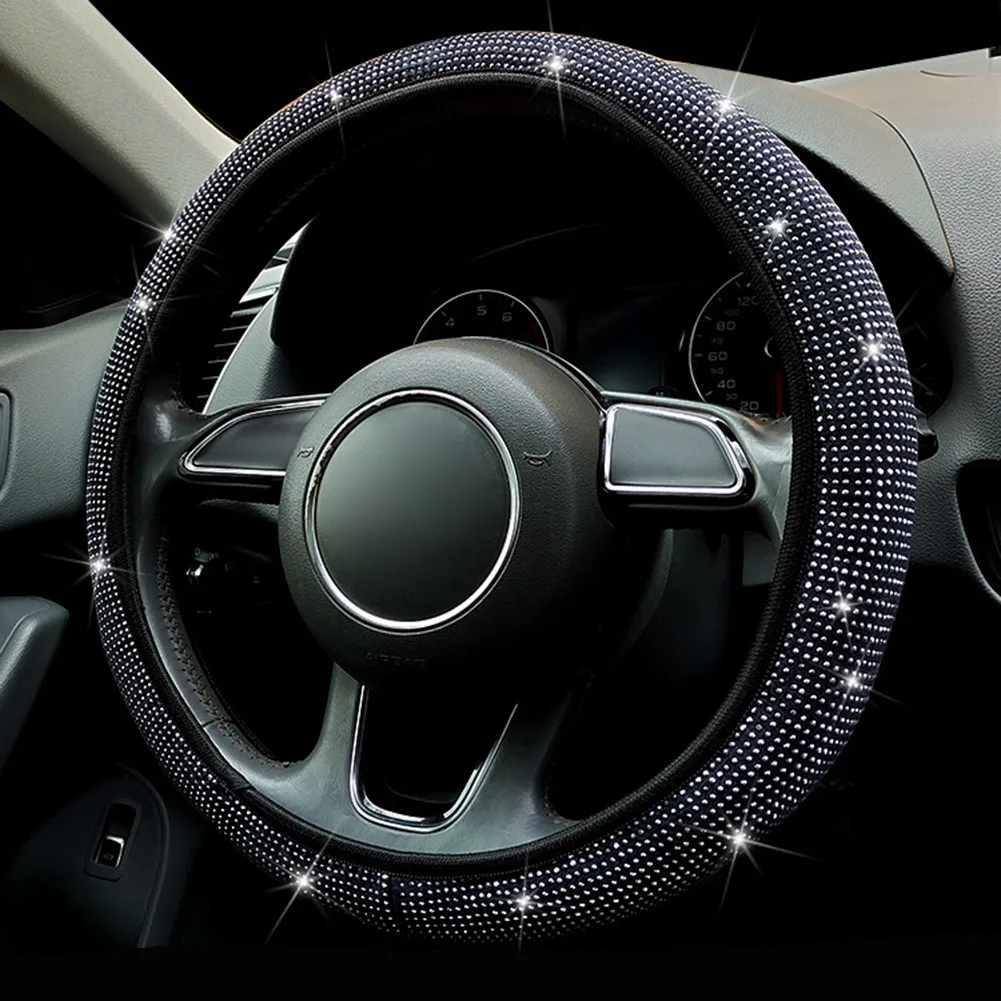 

14.5-15 Inch Steering Wheel Cover 37-38CM Crystal Diamond Flannel Interior