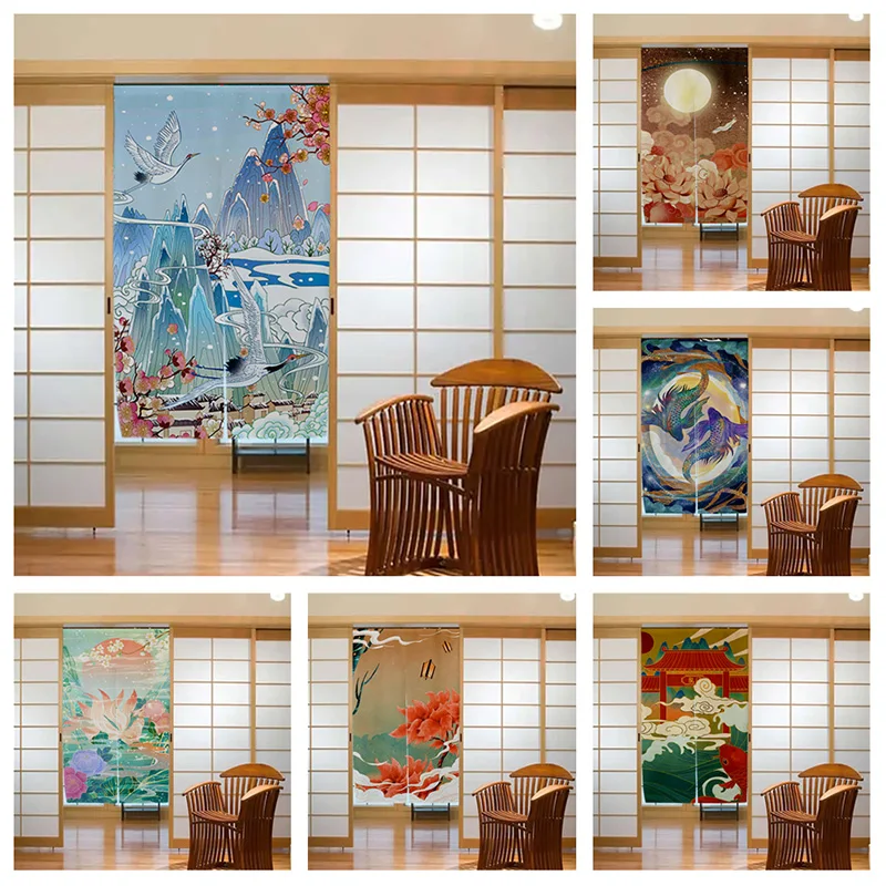 

Japanese Noren Door Curtain Flower Carp Sun Artistic Ornament Door Curtain Shading Painting Colorful Feng Shui Doorway Curtain