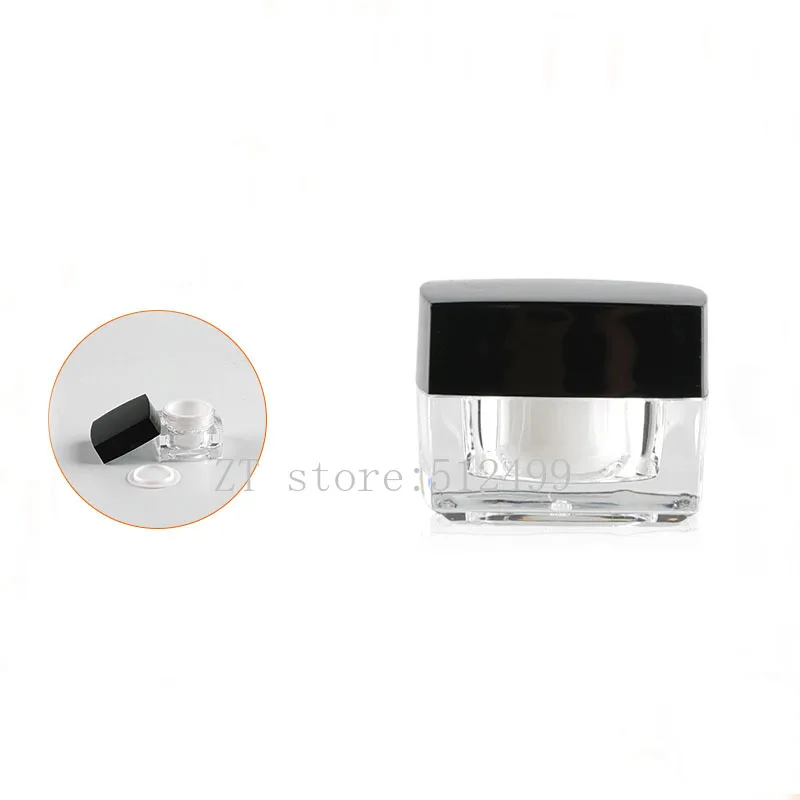 

5g 30/50pcs/lot Empty Cosmetic Acrylic Square Cream Jar,DIY Facial Cream Containers with Balck Lid, Refillable Eye Cream Package