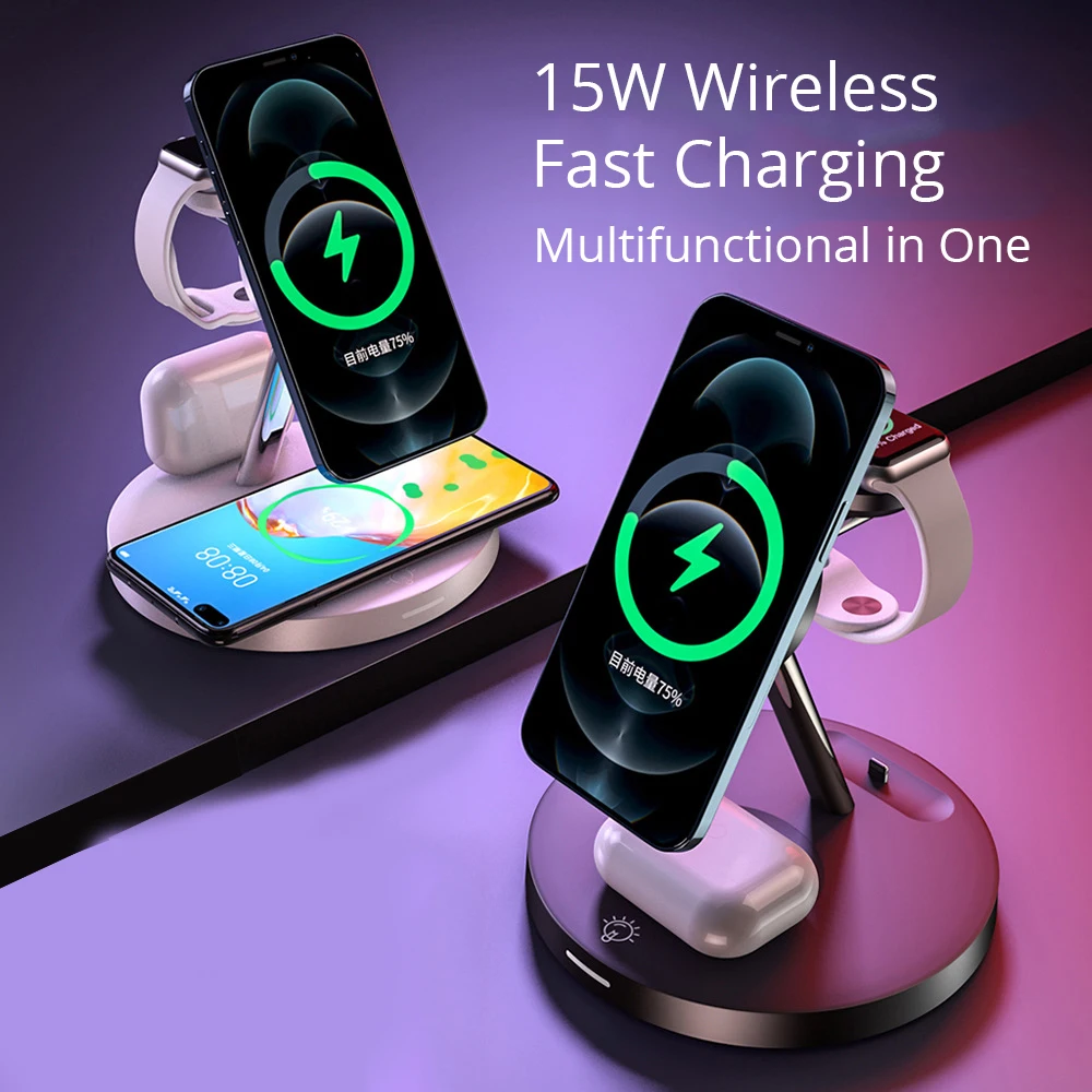 bonola 4 in 1 magnetic wireless charger stand for iphone 13 12 pro max fast wireless charging for apple watch 7 6airpod pro 2 3 free global shipping