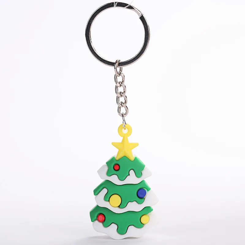 Christmas Tree Симпатичные ПВХ силиконовые Санта Клаус Снеговик Олень Брелоки держатель ключей рождественские подарки женские аксессуары для машины, сумки кольцо для ключей - Цвет: Christmas Tree
