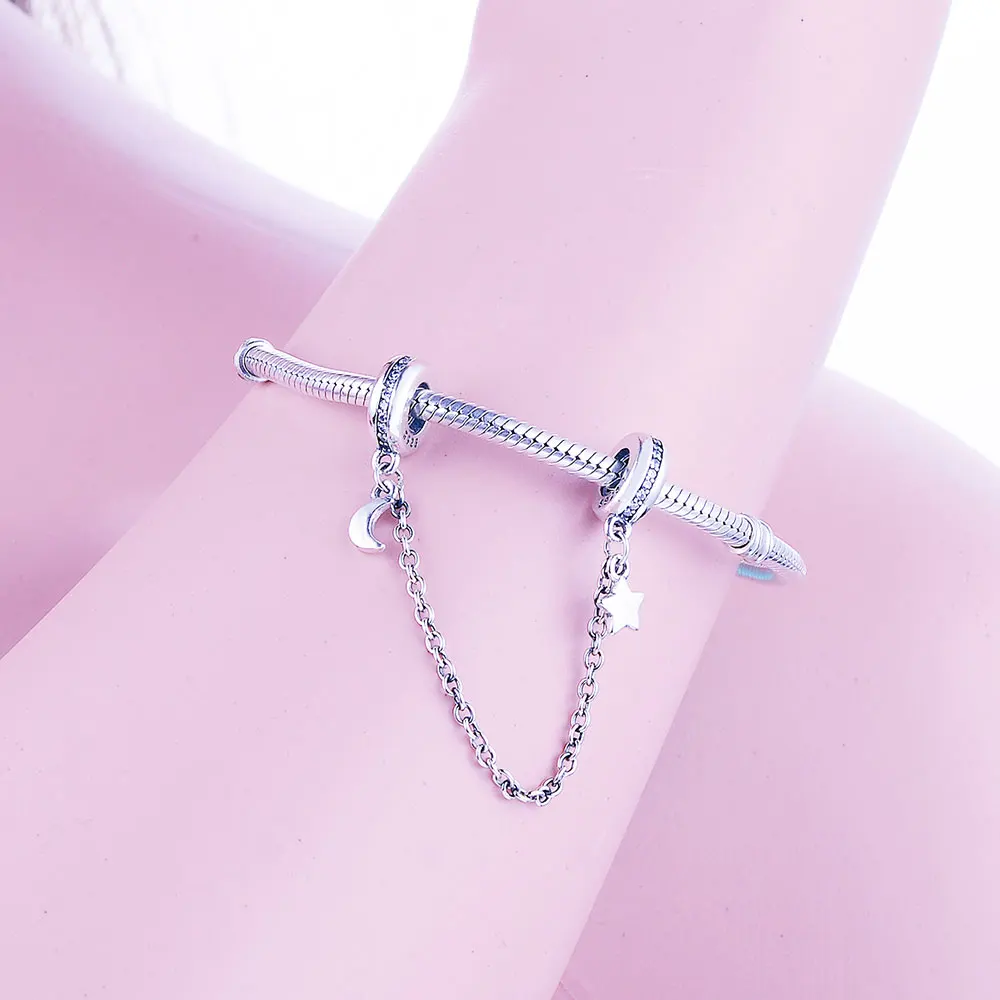 Подлинные искусственные серебряные подвески в виде Луны и звезды цепочка