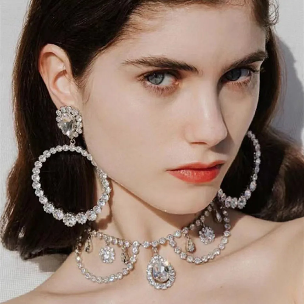 

Luxury Rhinestone Tassel Clavicle Chain Water Drop Pendant Choker Necklace for Women Bling Crystal Collar Statement Necklace