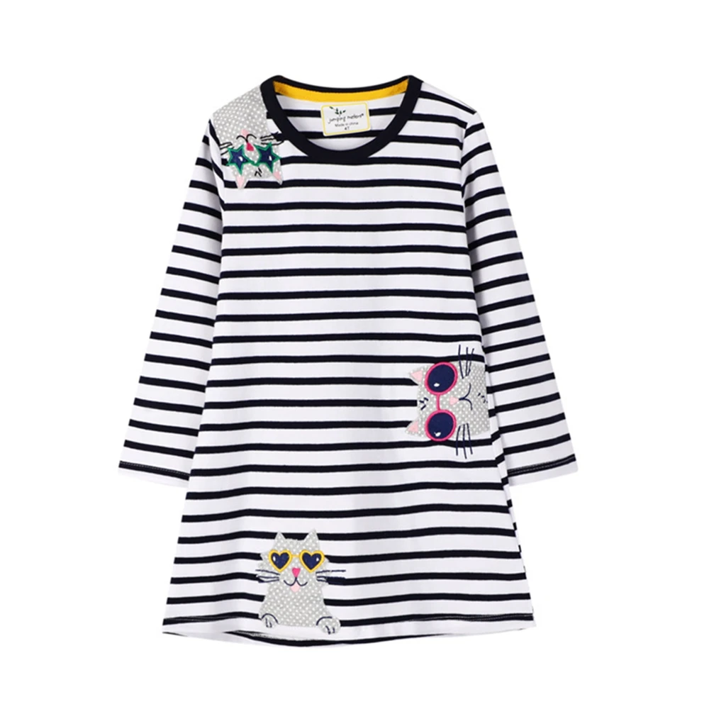 

2-7 Years Toddler Baby Girl Striped Cotton Dress Long Sleeve Clothes Summer Outfit Embroidery Animal T-Shirt Dress