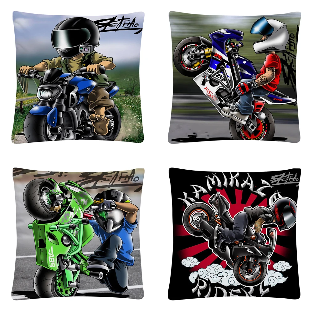 

Stunt motorcycle exquisite pattern Soft Short Plush Cushion Cover Pillow Case for Home Sofa Car Decor Pillowcase 45X45cm
