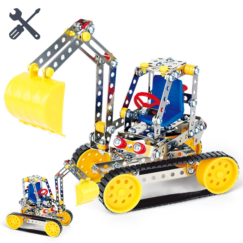 Стальной игровой набор инженерного экскаватора для строительства машин и конструкций из кирпичей для детей.