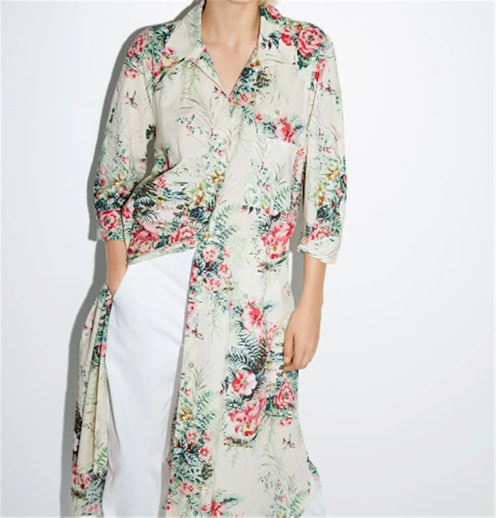 Новинка 2019 женское летнее платье рубашка классическое с воротником и принтом