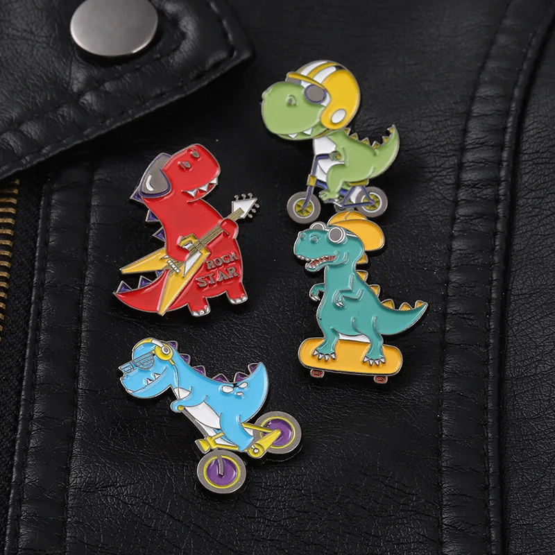 

New Animal Series Brooches Cartoon Sport Dinosaur Brooch Dinosaur Skateboard Brooch Cute Dinosaur Bike Brooch Funny Badge