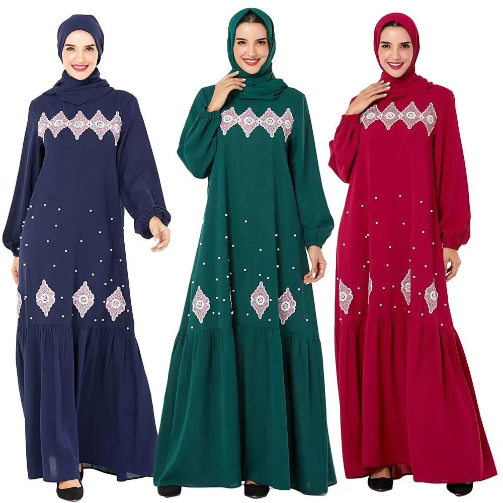 Мусульманское женское Макси платье abaya с вышивкой и длинным рукавом арабское