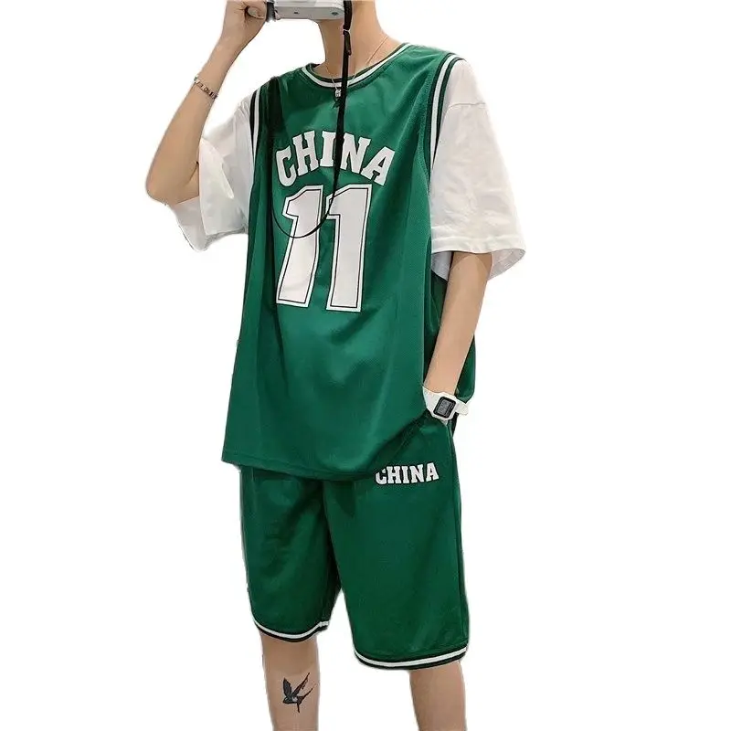 

2021 summer sports quick-dry suit, stylish all-match ball suit, round collar T-shirt, five-point pants, and handsome suit