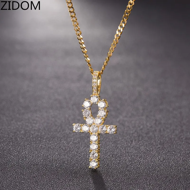Мужская/wo Мужская хип-хоп со Льдом bling Ankh cross подвеска ожерелье с цирконом AAA высокое качество хип-хоп крест ожерелье ювелирные изделия Прямая