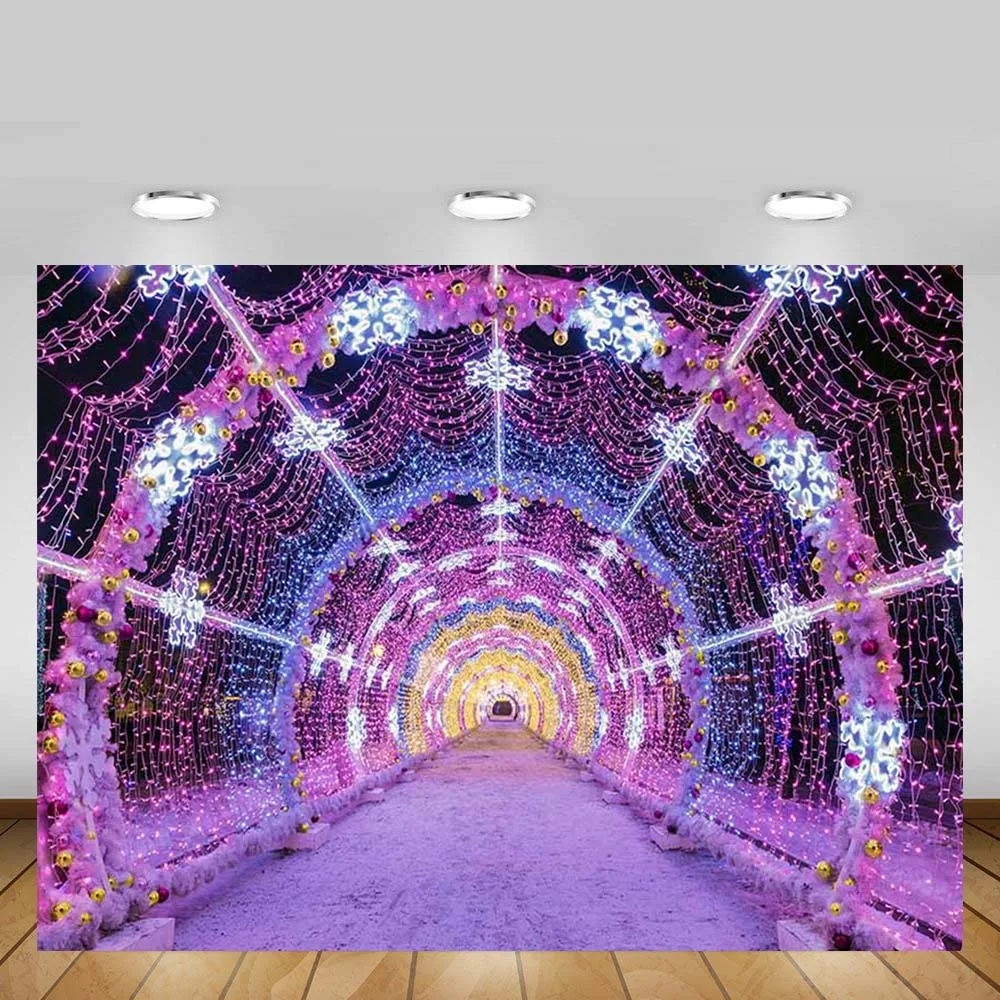 

Mehofond Christmas Photo Backdrop Purple Light Tunnel Snowflake Children Portrait Photography Background Photo Studio Photocall
